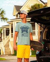 Man wearing tri-blend T-shirt for Summer Solstice Event