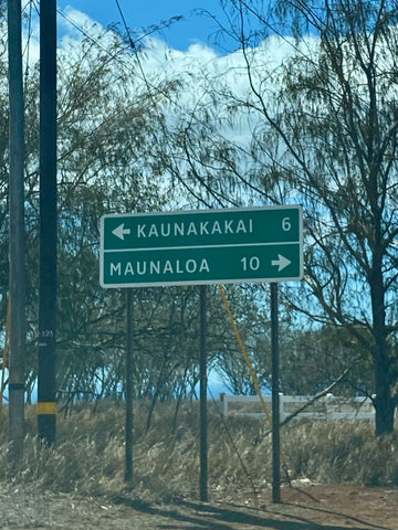 Road signs directing to either Kaunakakai and Maunaloa on the Island of Molokaʻi