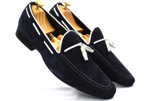 Blue Suede Leather Tassel Loafers