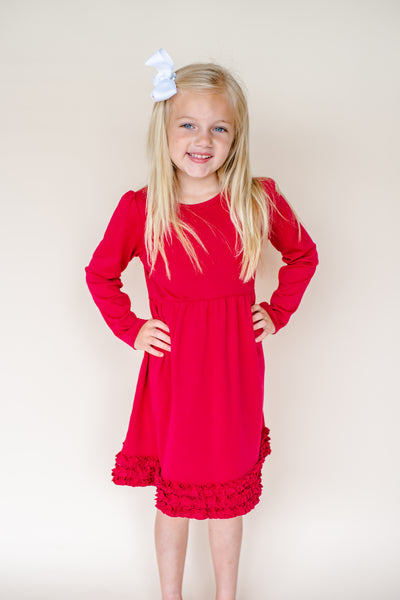 Girl's Long Sleeve Ruffle Empire Waist Dress (12M-Toddler) - ARB Blanks