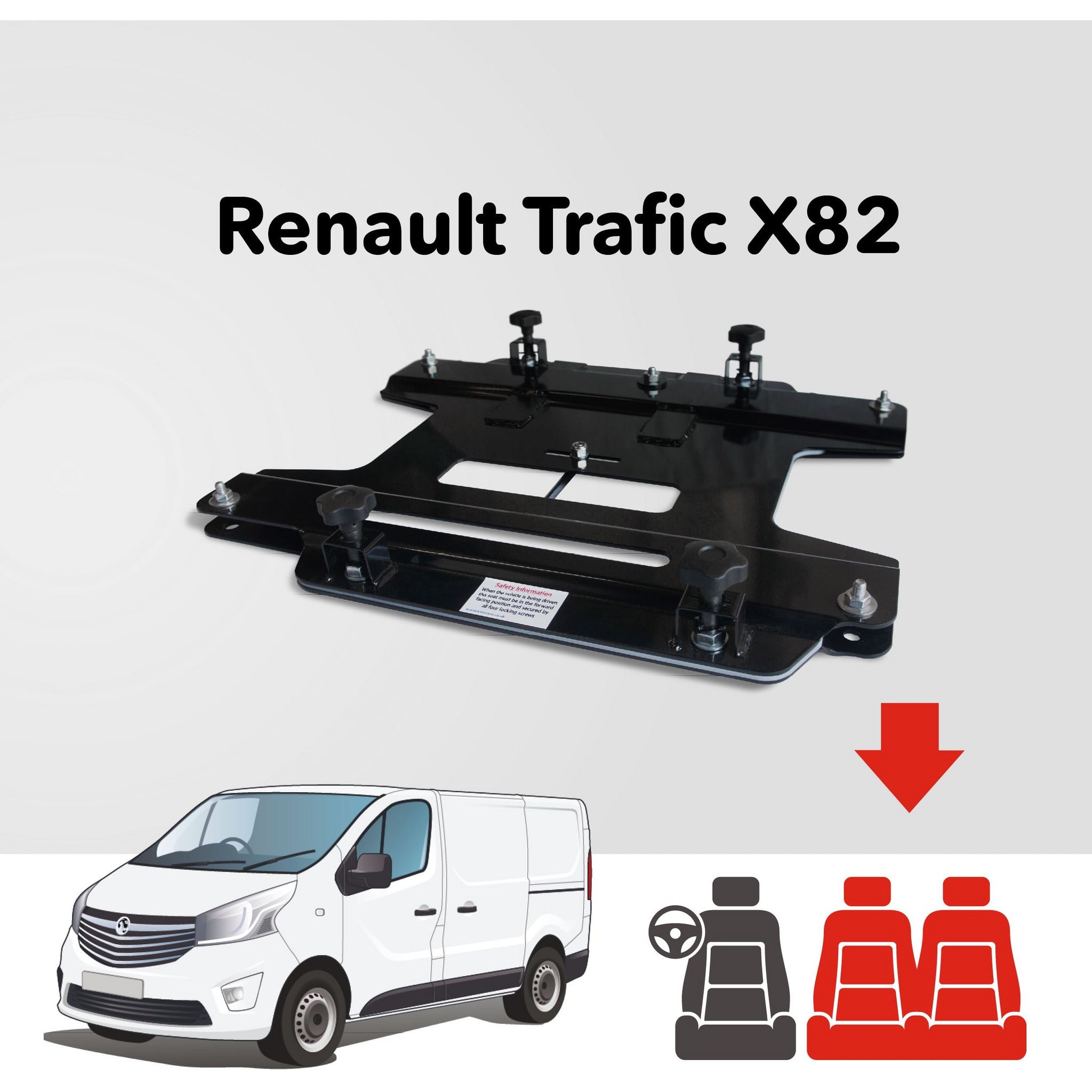 Kiravans X82 Renault Trafic 2014+ (3rd Gen) Double Passenger Seat Swivel (Right Hand Drive) - Kiravans Trade UK product image