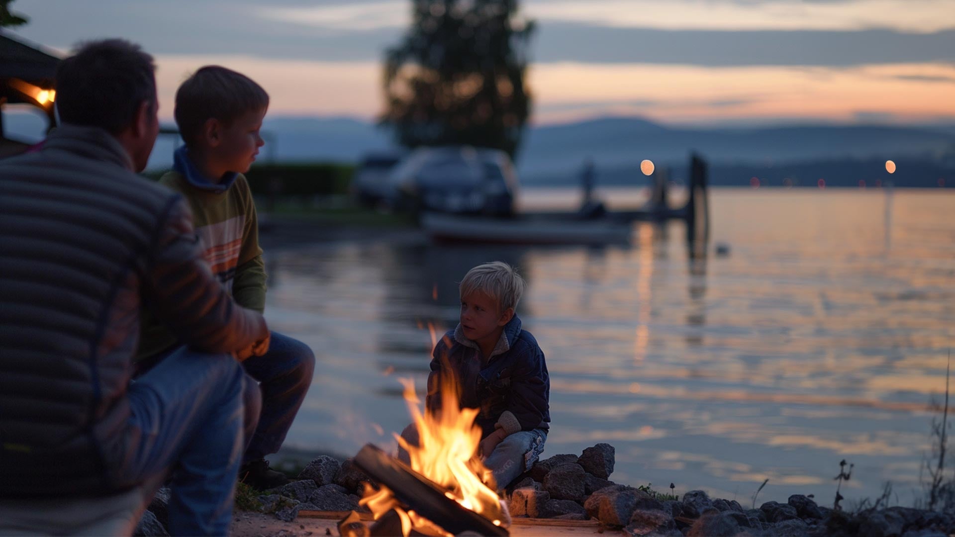 camping am see mit kindern lagerfeuer