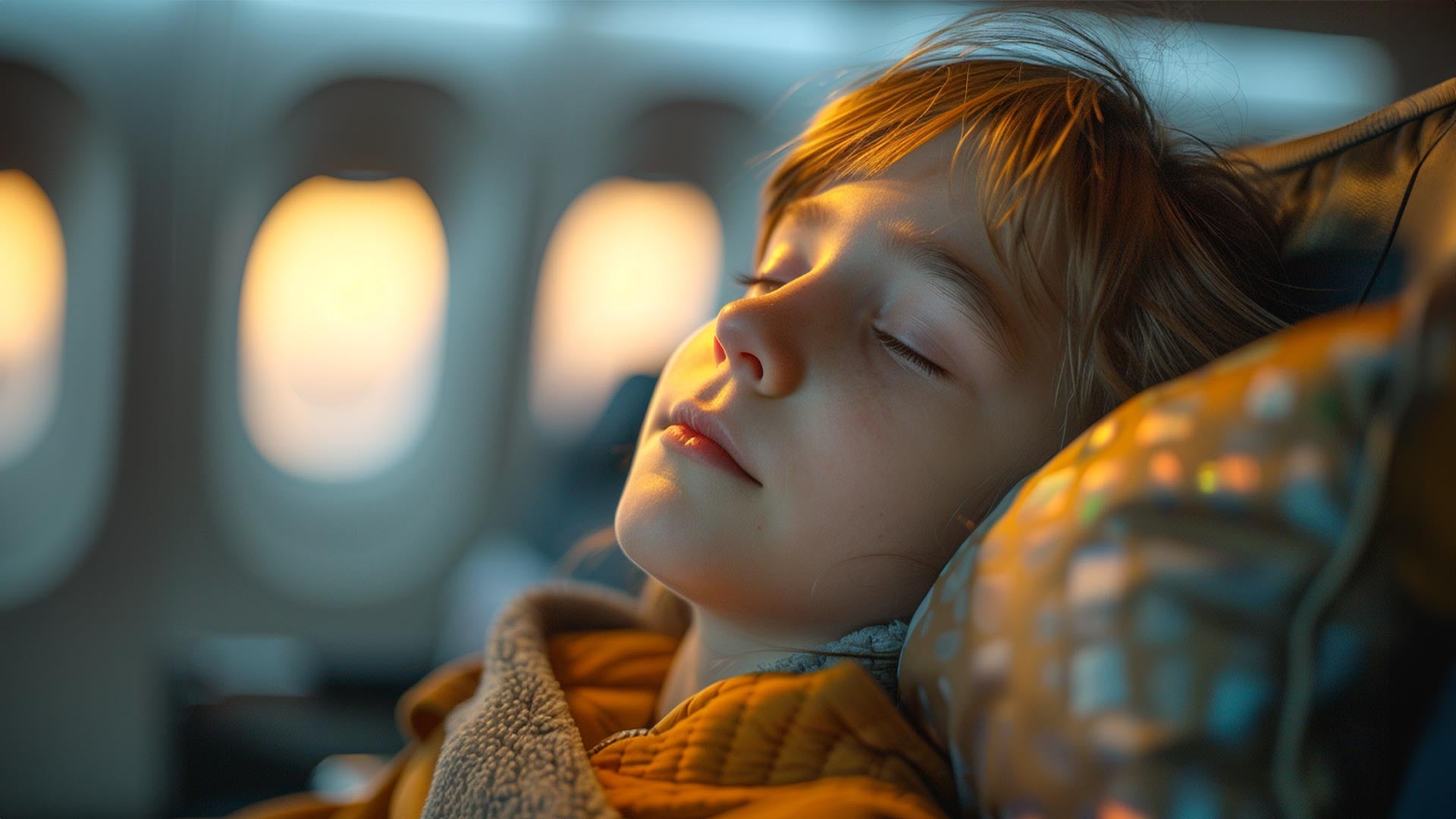 Kind schläft im Flugzeug