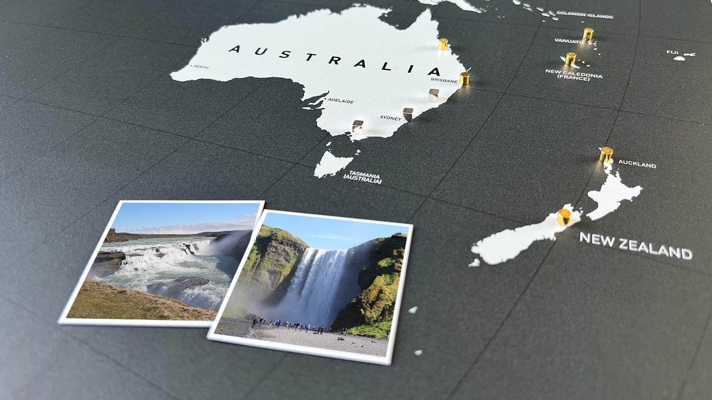 interaktive Weltkarte magnetisch Fotos