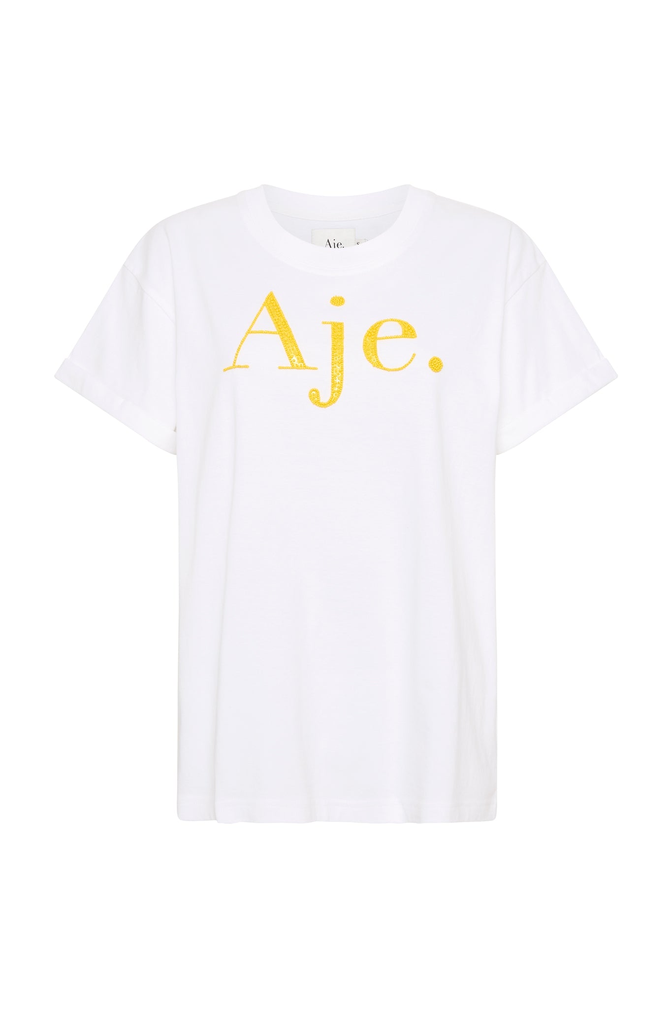 Remi Embellished Logo Tee | White Sunshine Yellow Logo | Aje – Aje ROW