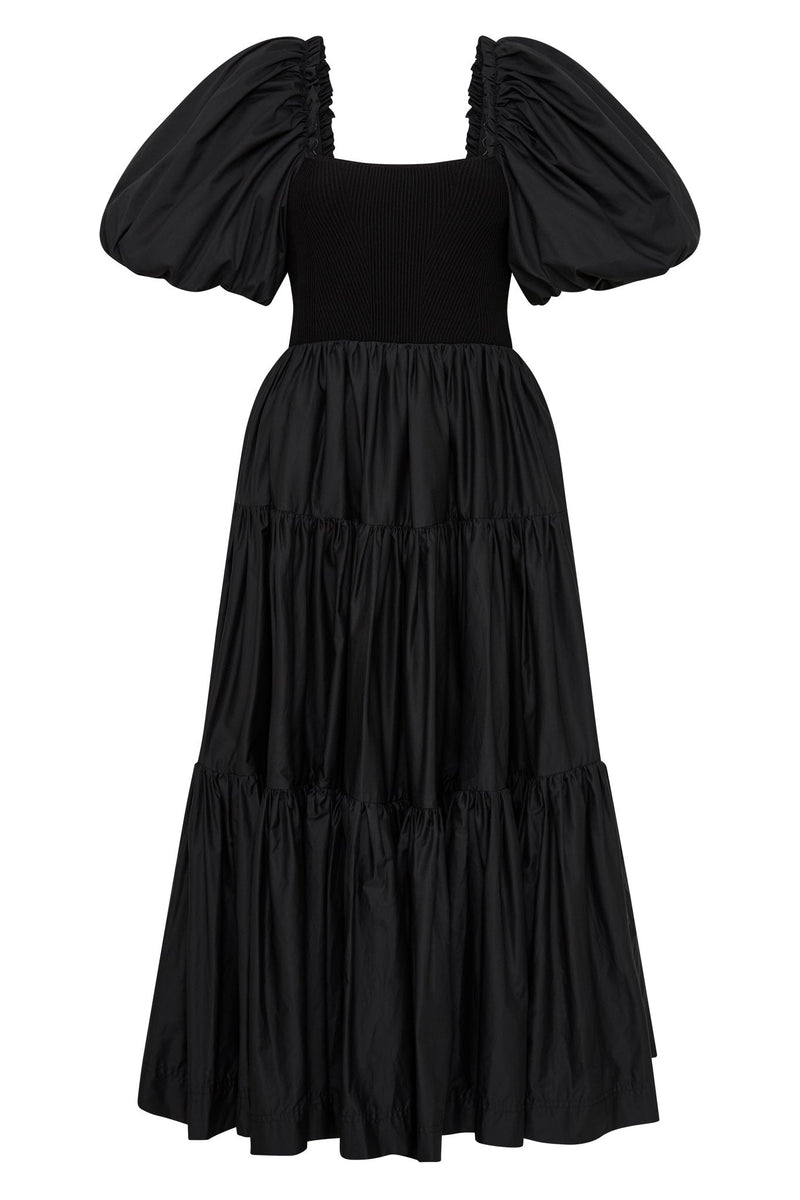 Casa Puff Sleeve Midi Dress | Black | Aje