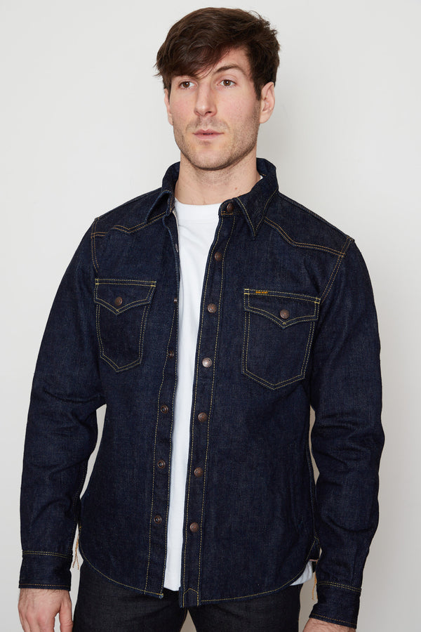 Iron Heart - 10oz Selvedge Denim Western Shirt - Indigo Overdyed