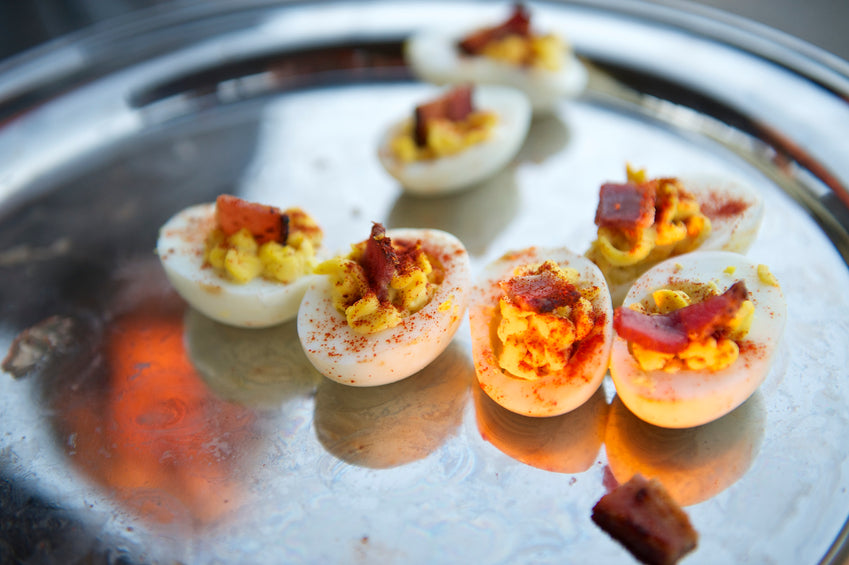 paleo friendly gluten free smoky chipotle beef bak kwa with deviled eggs