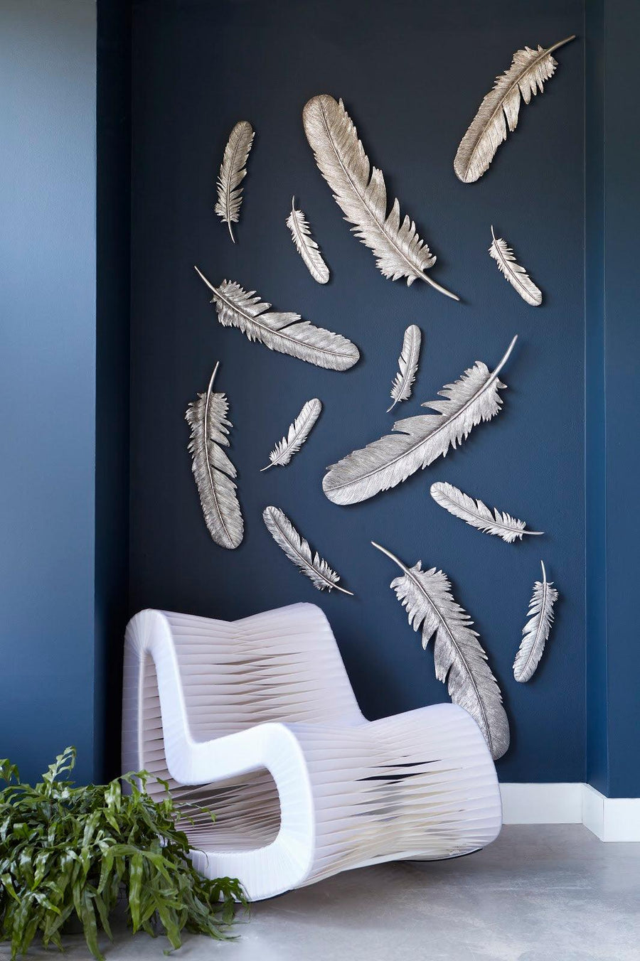 Feathers Wall Art Large, Silver Leaf, Set of 2 - Maison Vogue