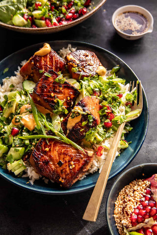 Spicy Ginger Caramelized Salmon Bowl by Halfbaked Harvest
