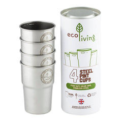 Reusable & Recyclable Stainless Steel Pint Cups and their packaging