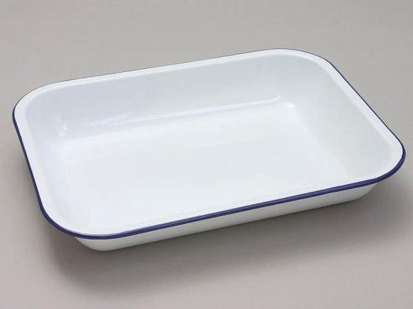 Falcon Enamelware Serving Tray - White Blue Rim