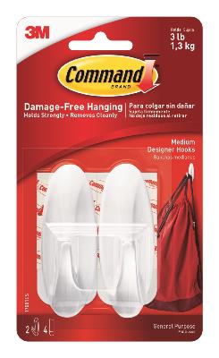 3M 17092CLR Command Adhesive Hook, 1 Pound, 2-Hook, Plastic, Clear