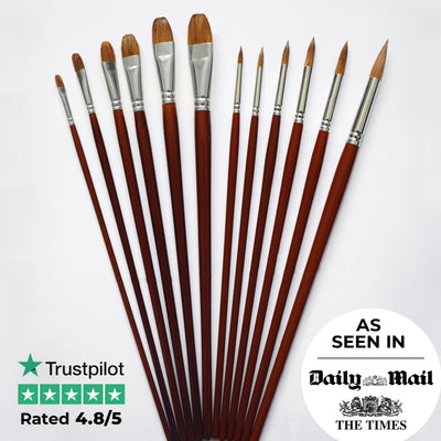 Set of 12 Sable Artist Brushes - 'The Oxford' (sizes 1-12), The Fine Art  Warehouse