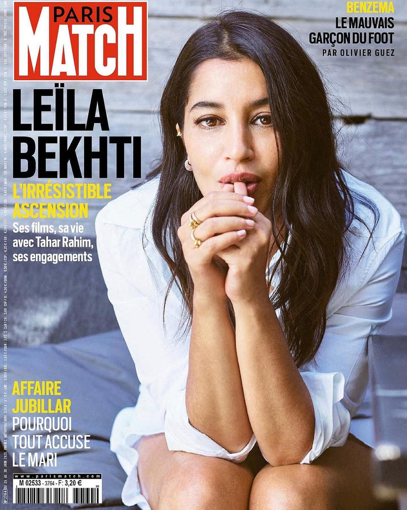 Leïla Bekhti porte des bijoux ŌKAN en couverture de Paris Match