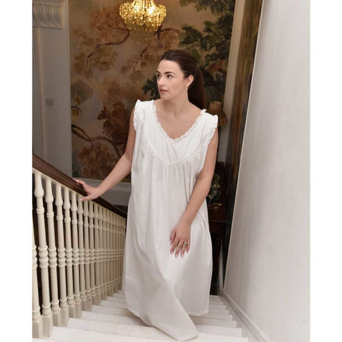 Ladies White Cotton Nightdress with Fluted Sleeves 'Valentina