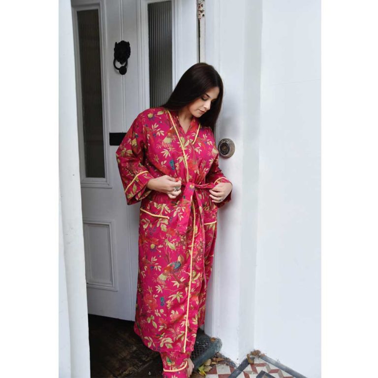 Poppy Cotton Dressing Gown | Exclusive Block Printed Design