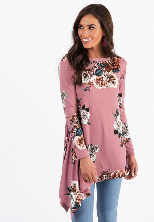 Asymmetrical Tunic Baby Suede Cloud Blue Floral – Agnes & Dora