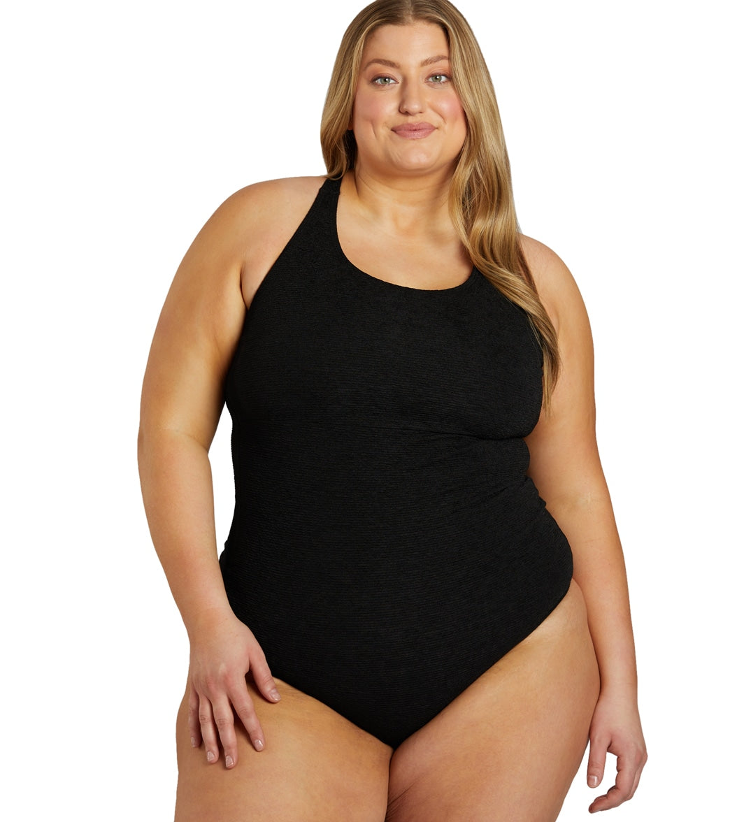 Swimsuits For All Women's Plus Size High-Neck Swim Romper 24 Black 