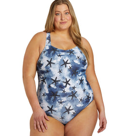 Sporti Plus Size HydroLast Malibu Sunrise Chlorine Resistant Moderate Scoop  Back One Piece Swimsuit at