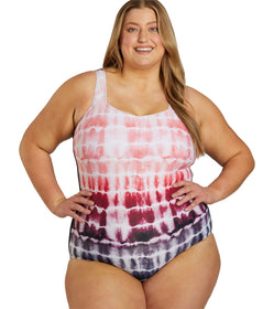 Sporti Plus Size Shibori Moderate Printed Ombre Sweetheart One Piece Swimsuit  at
