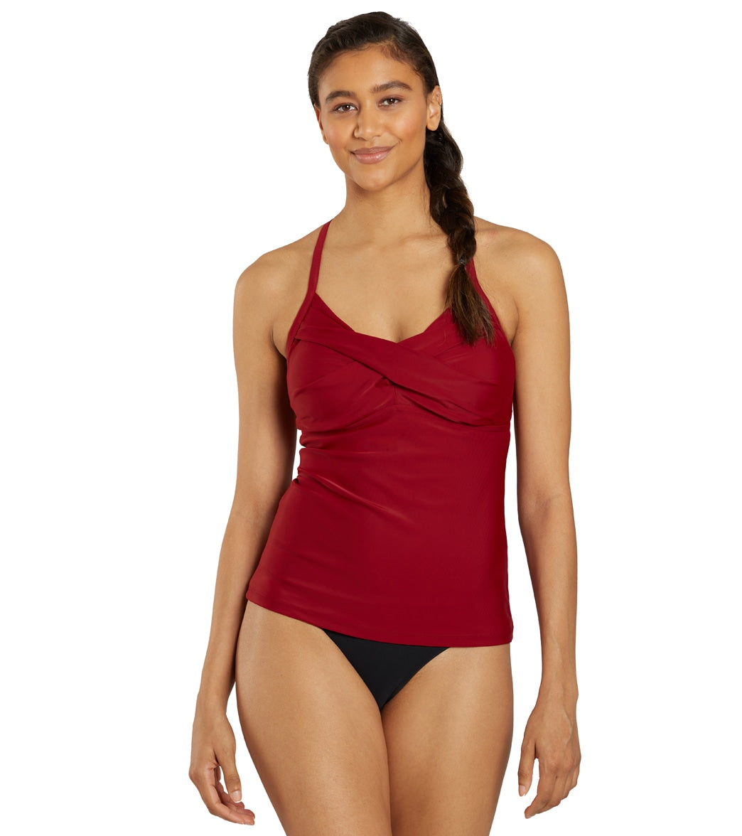 Casual Women's 2 Piece Blouson Tankini Swimsuits Elastic Band-Red Flor –  Yonique