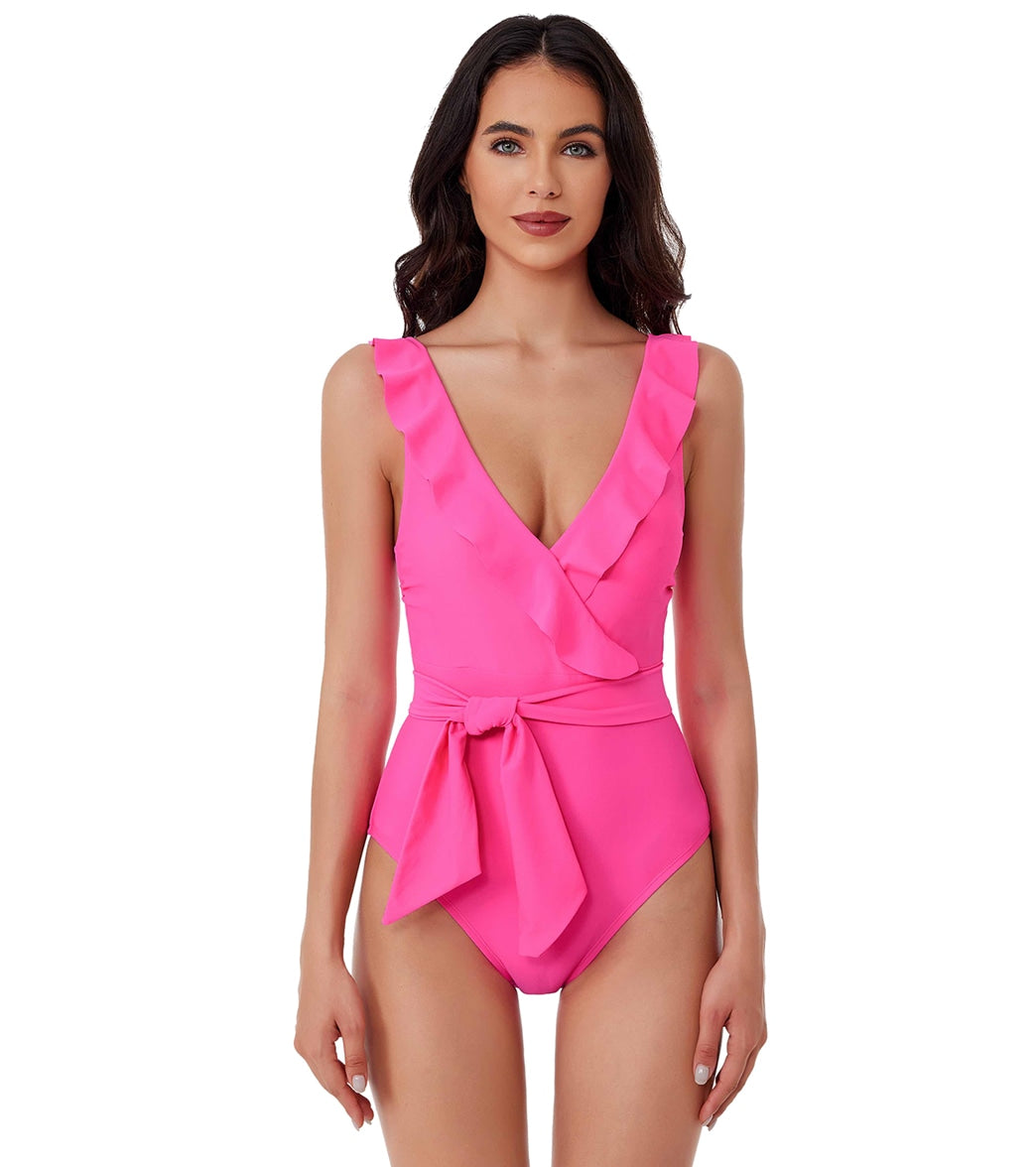 BCA by Rebecca Virtue Destination Crochet Plunge Neck One Piece Swimsuit at