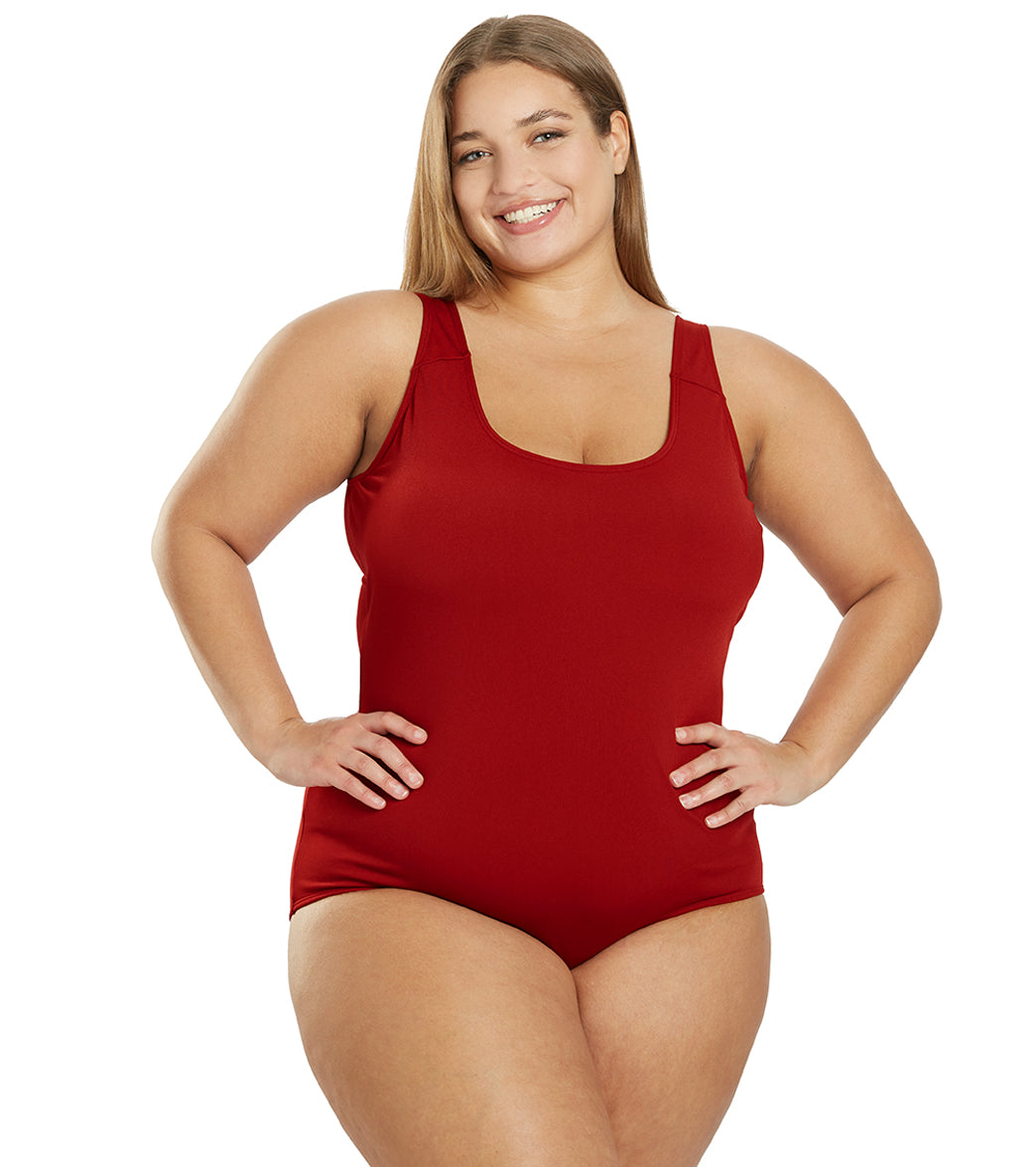 Women's Plus Size Chlorine Resistant Tummy Control Sweetheart One