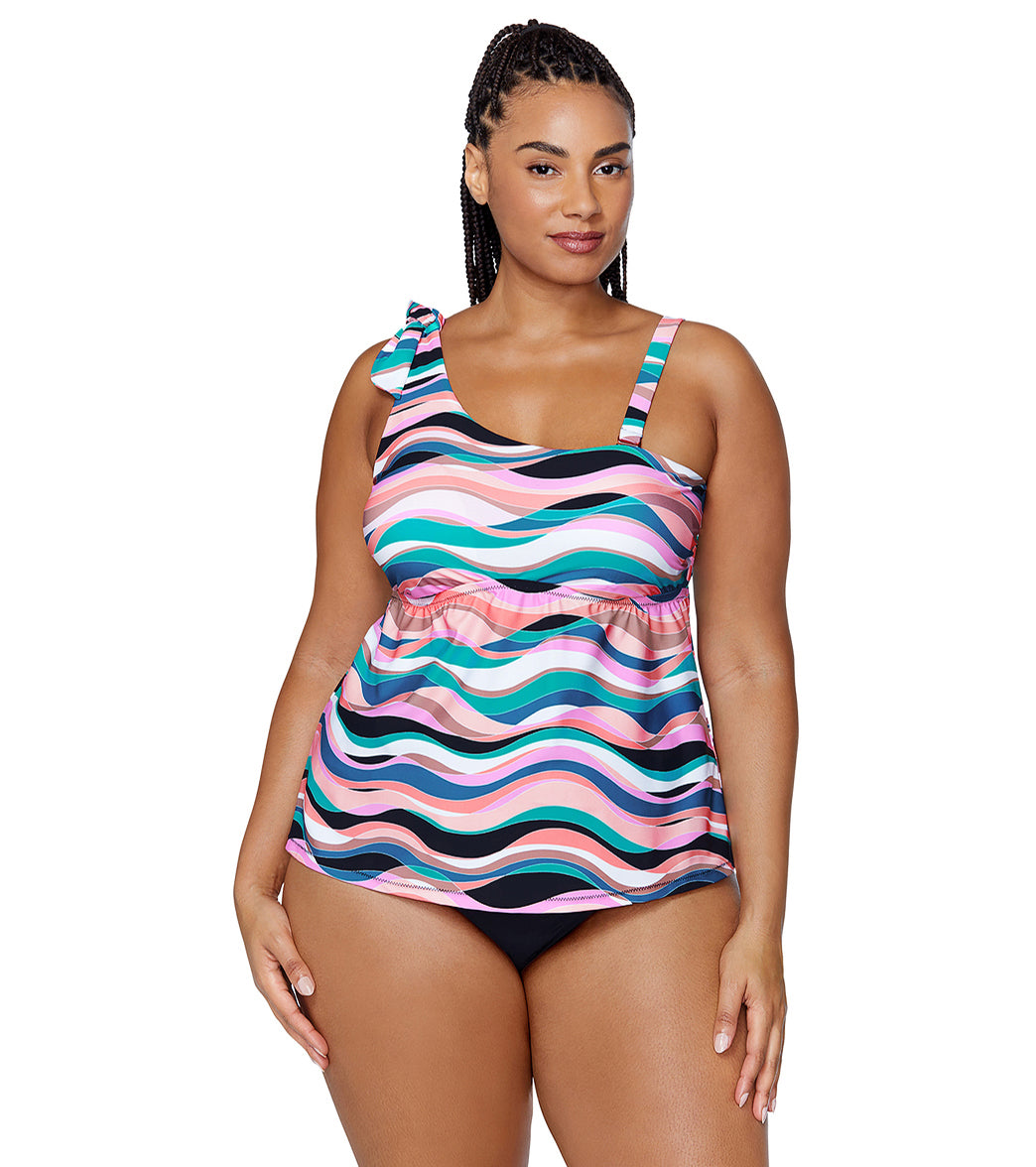 Plus Size Swimsuits for Women Blouson Tankini Tops with Boy Shorts Two  Piece Bathing Suits