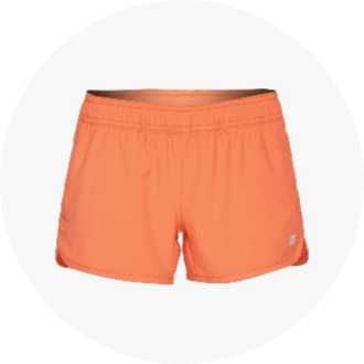 Orange athletic swim shorts with an elastic waistband and small logo on the left leg. Ideal for swimming and water activities, offering comfort and flexibility.