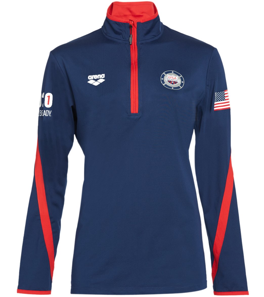 Usa Swimming Arena Women's 2021 We'll Be Ready National Team Tech 1/2 Zip Long Sleeve Shirt Ii - Navy/Red Xl Size Xl - Swimoutlet.com