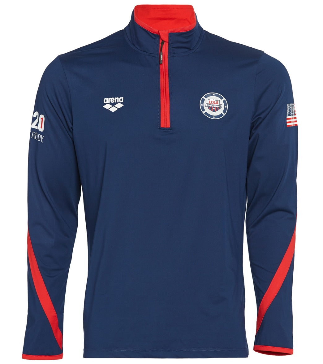 Usa Swimming Arena Men's 2021 We'll Be Ready National Team Tech 1/2 Zip Long Sleeve Shirt Ii - Navy/Red Xxl - Swimoutlet.com
