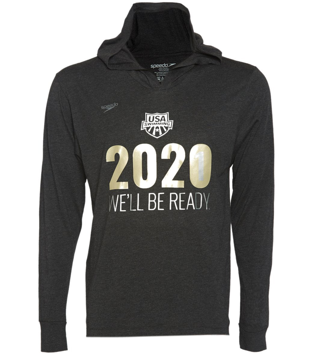 Usa Swimming Speedo Men's 2021 We'll Be Ready Lightweight Pull Over Hoodie - Black Heather Small Size Small Cotton/Polyester - Swimoutlet.com