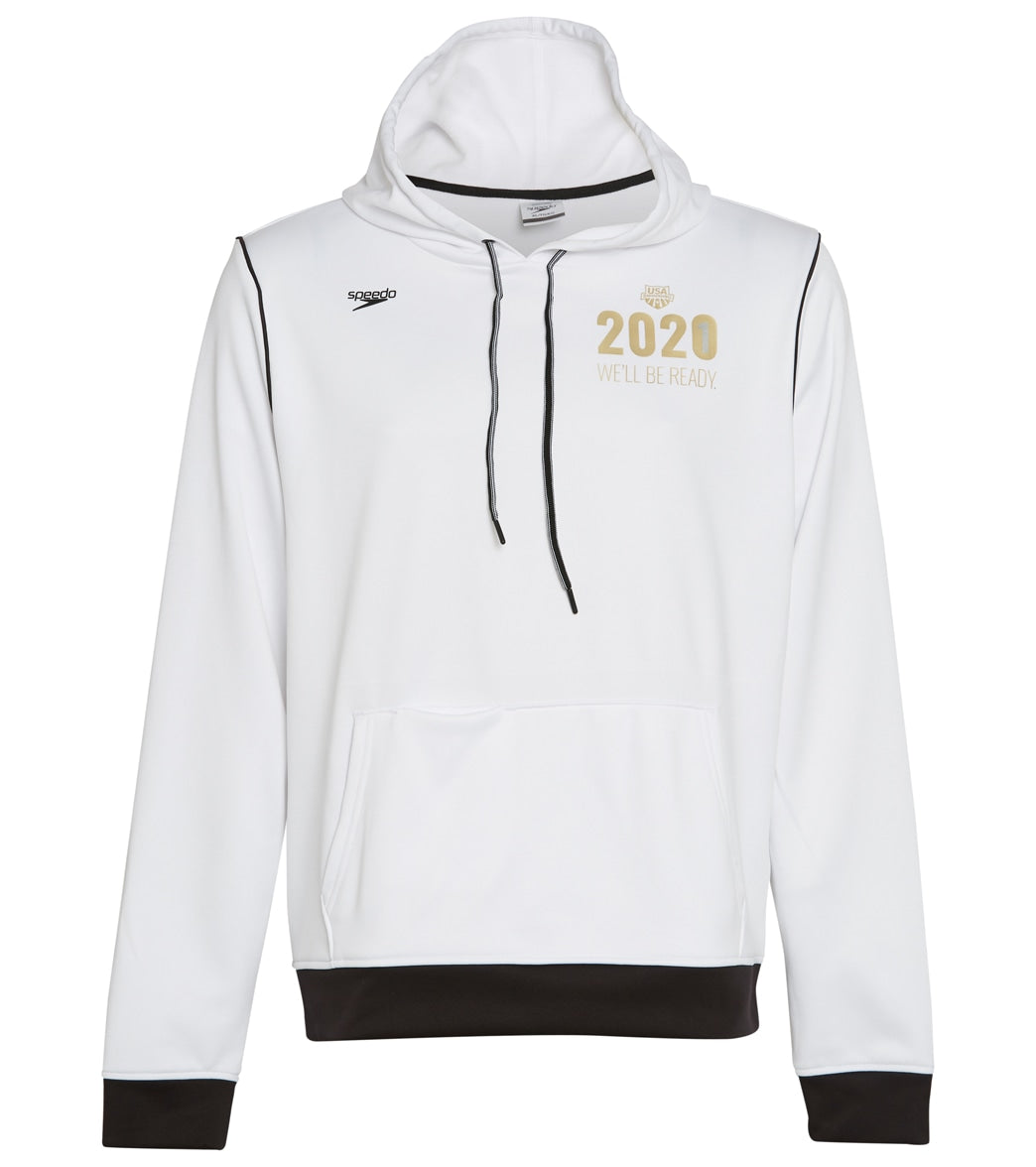 Usa Swimming Speedo Men's 2021 We'll Be Ready Pull Over Hoodie Sweatshirt - White Xs Size X-Small Polyester - Swimoutlet.com
