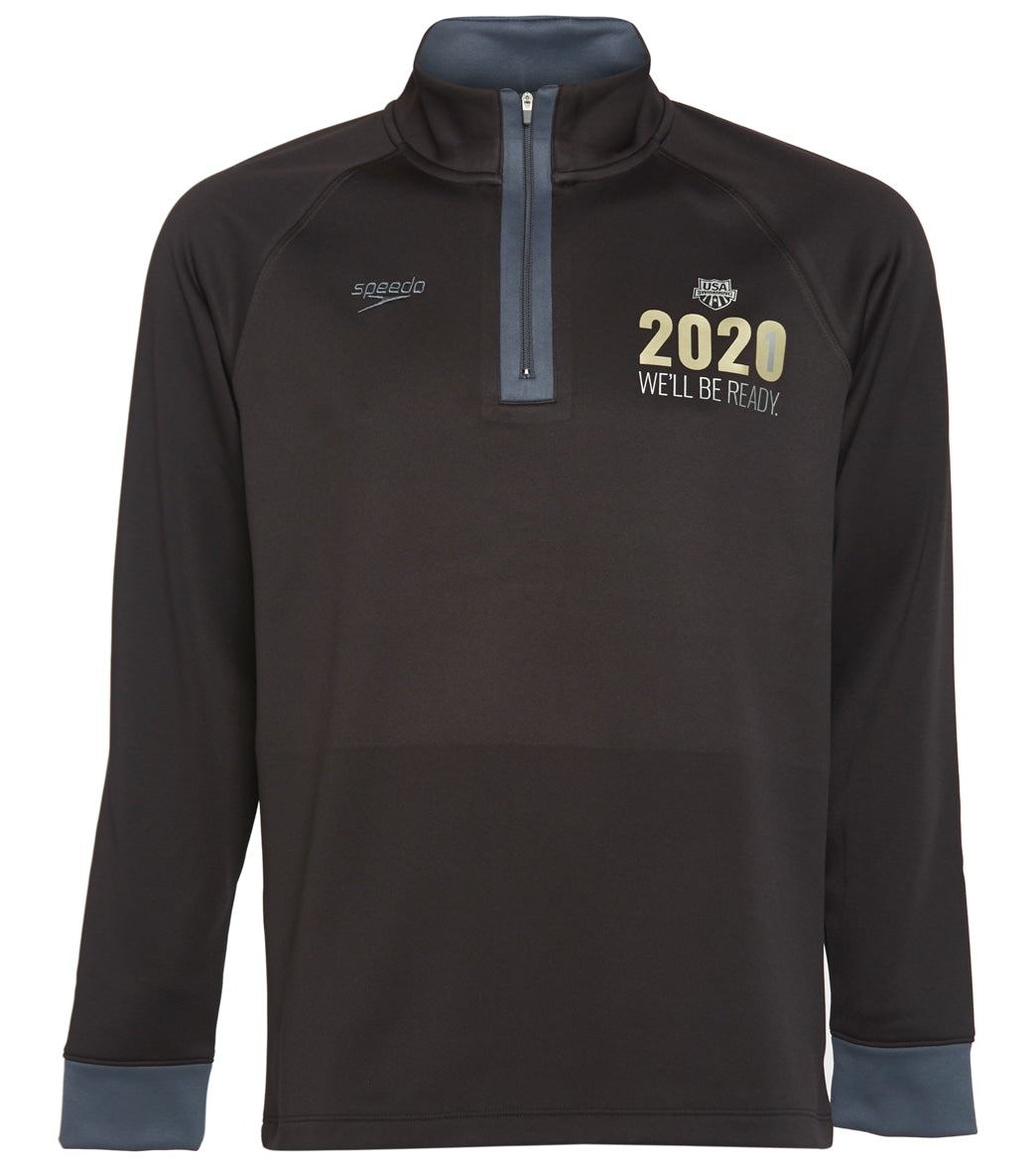 Usa Swimming Speedo Men's 2021 We'll Be Ready Zip Pullover Sweatshirt - New Black Large Size Large Polyester - Swimoutlet.com