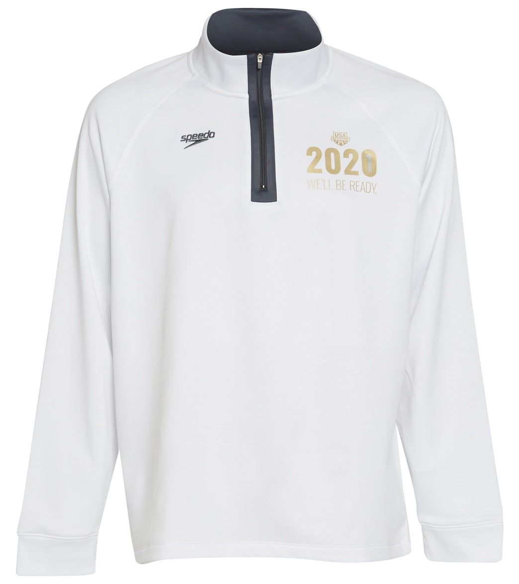 Usa Swimming Speedo Men's 2021 We'll Be Ready Zip Pullover Sweatshirt - White Xs Size X-Small Polyester - Swimoutlet.com