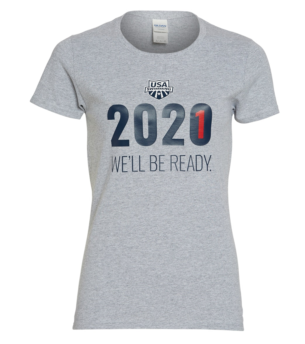 Usa Swimming Women's 2021 We Will Be Ready Crew Neck T-Shirt - Dark Heather Grey Large Size Large Cotton/Polyester - Swimoutlet.com
