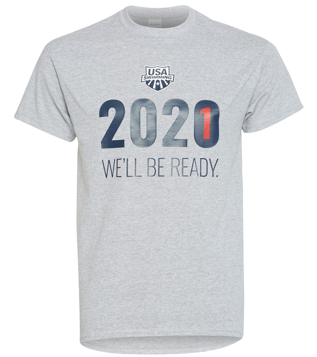 Usa Swimming Men's 2021 We Will Be Ready Crew Neck T-Shirt - Heather Grey Large Size Large Cotton/Polyester - Swimoutlet.com