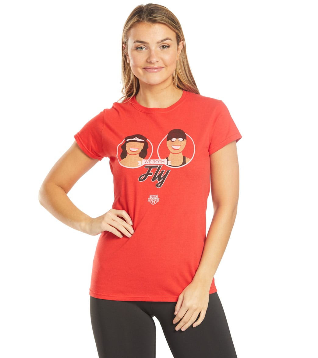 Usa Swimming Women's We Both Fly Crew Neck T-Shirt - Red Medium Size Medium Cotton - Swimoutlet.com