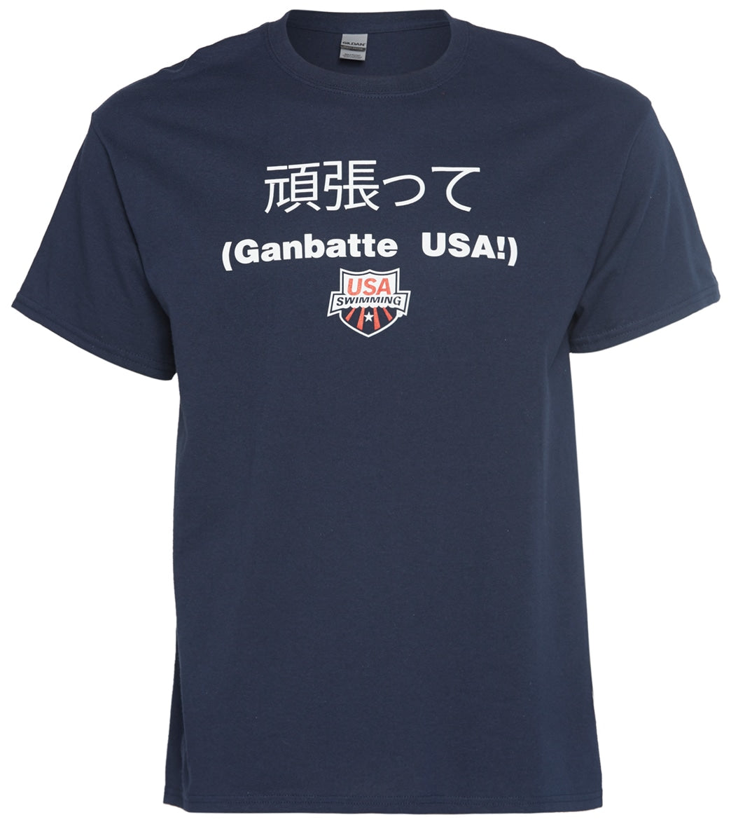 Usa Swimming Men's Ganbatte Usa Crew Neck T-Shirt - Navy Small Size Small Cotton - Swimoutlet.com