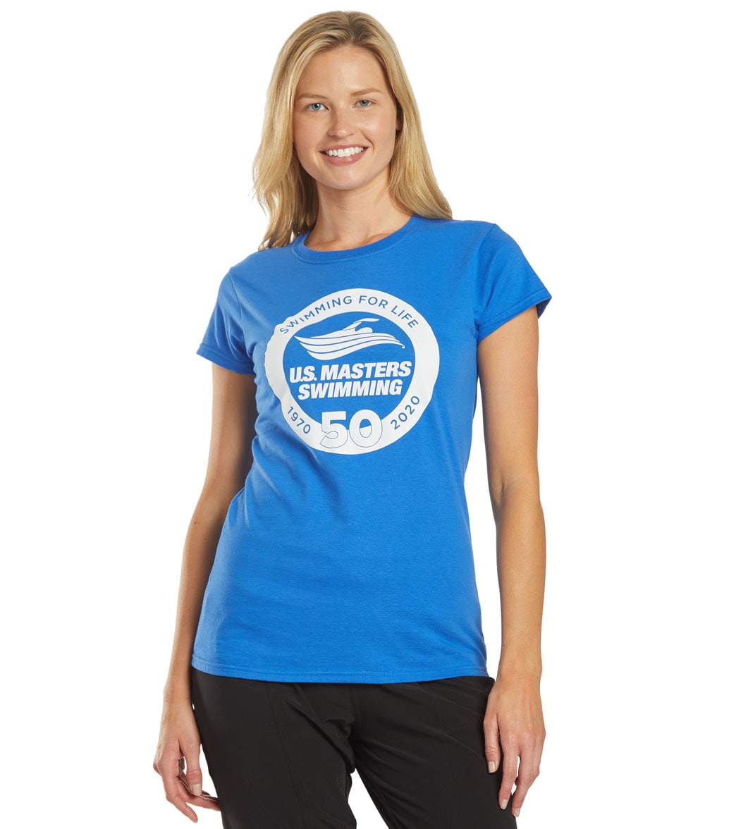 U.s. Masters Swimming Usms 50Th Anniversary Women's Crew Neck T-Shirt - Royal Blue Small Size Small Cotton - Swimoutlet.com