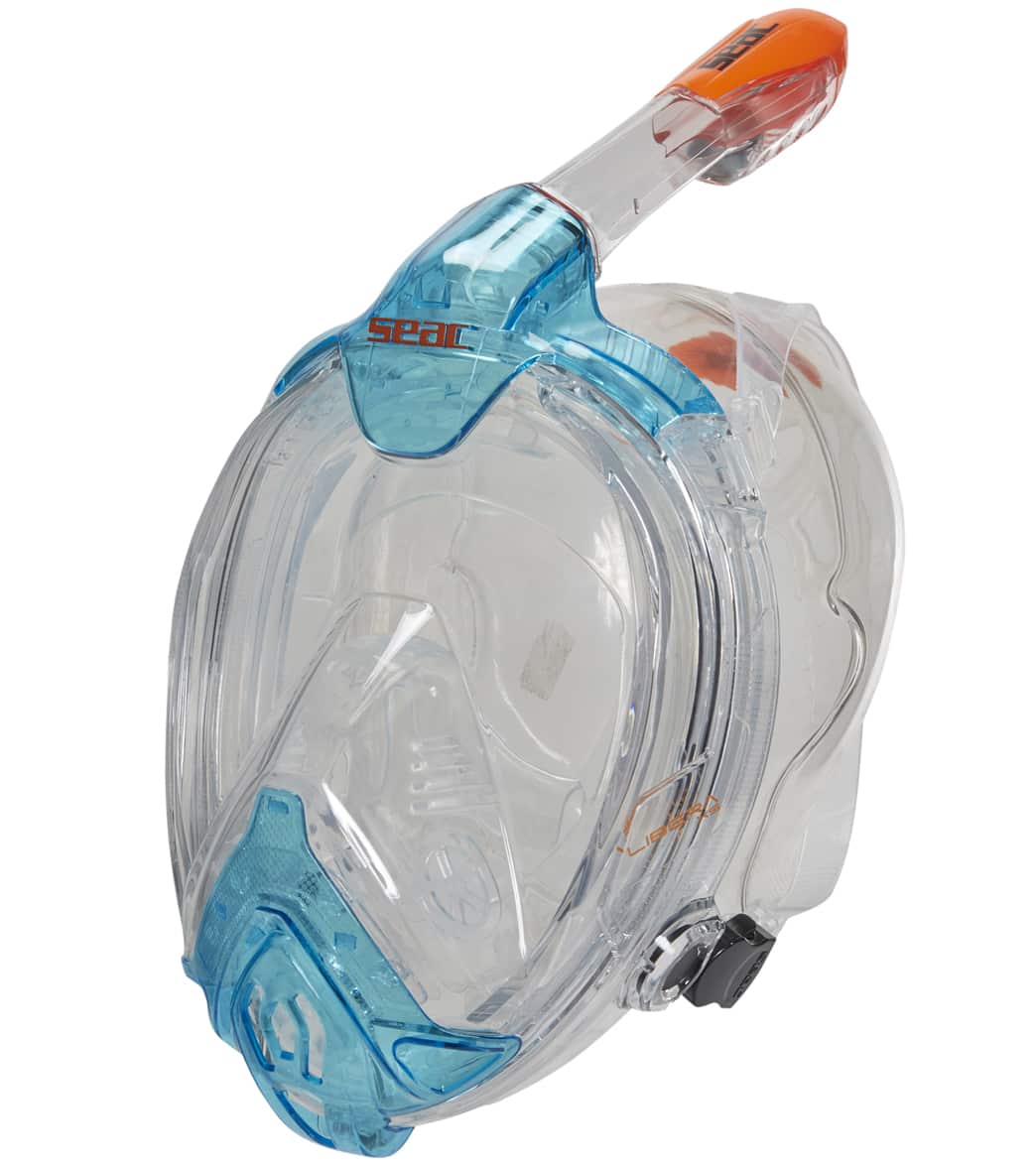 Seac Usa Libera Full Face Snorkeling Mask - Blue Clear/Orange X-Small/Small - Swimoutlet.com