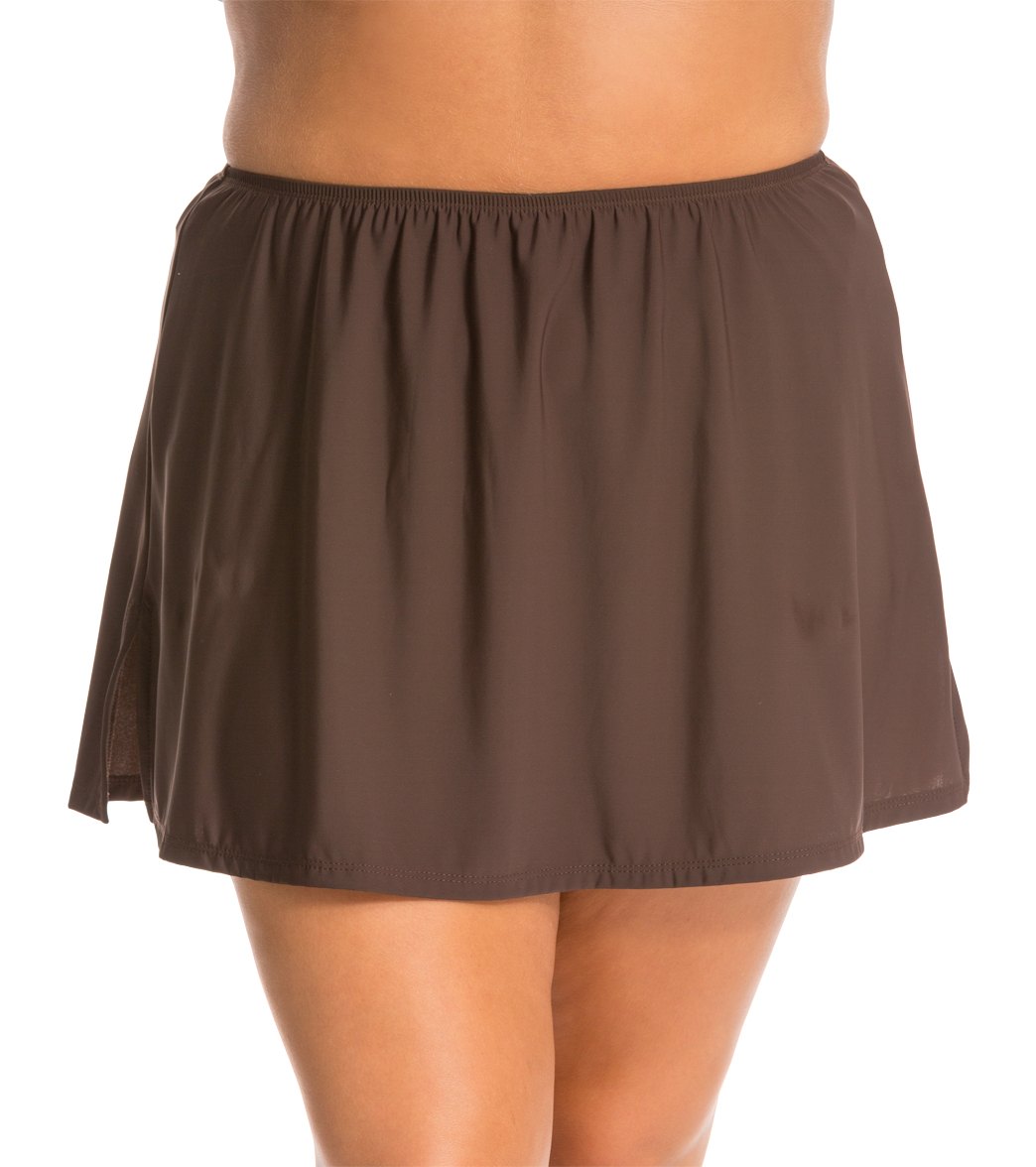 Topanga Plus Size Solid Cover Up Skirt - Brown 24W Nylon/Spandex - Swimoutlet.com