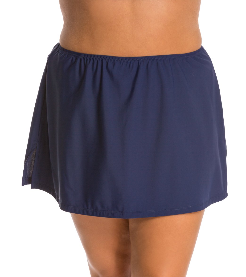 Topanga Plus Size Solid Cover Up Skirt - Navy 18W Nylon/Spandex - Swimoutlet.com