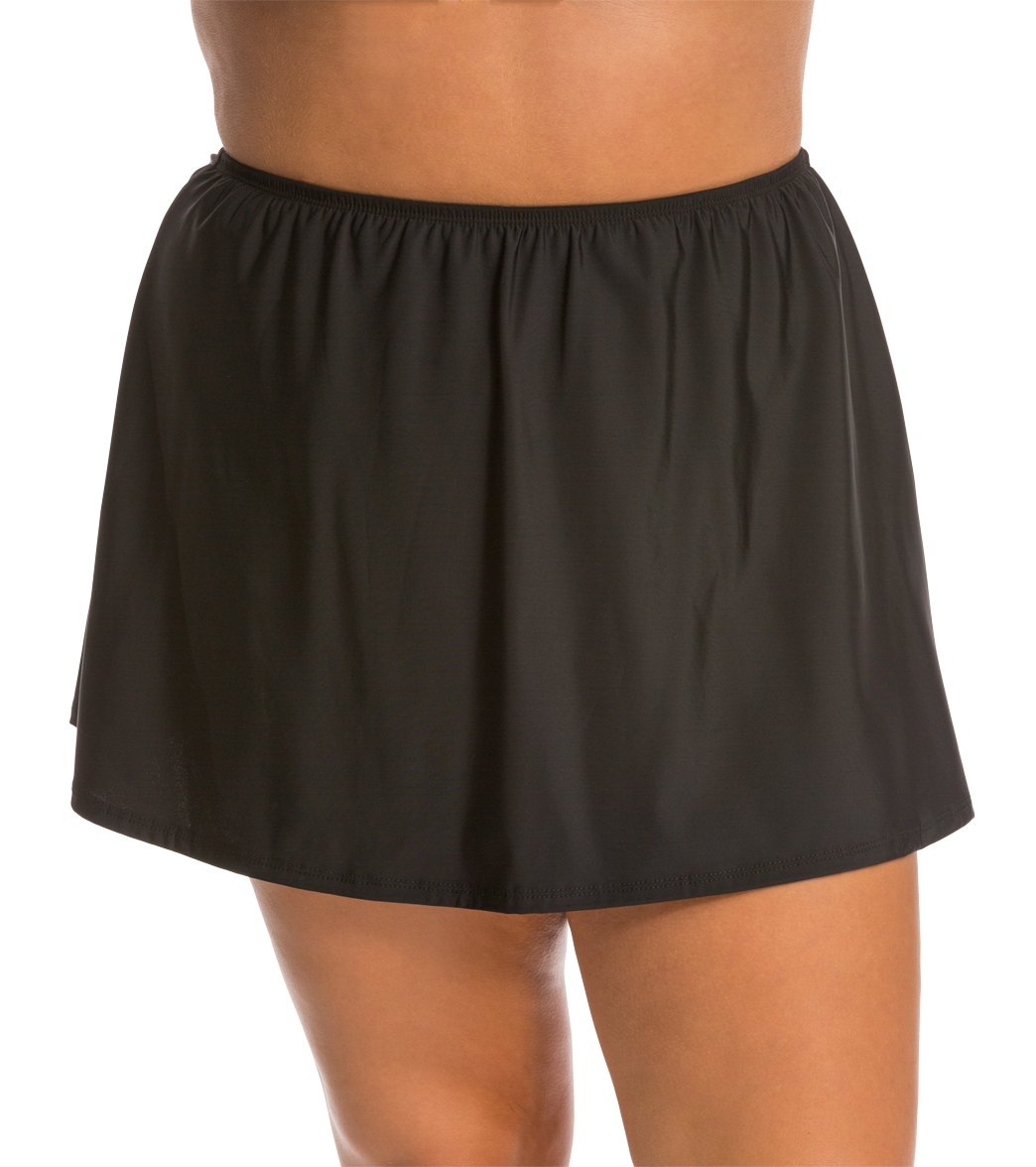 Topanga Plus Size Solid Swim Skirt - Black 24W Nylon/Spandex - Swimoutlet.com