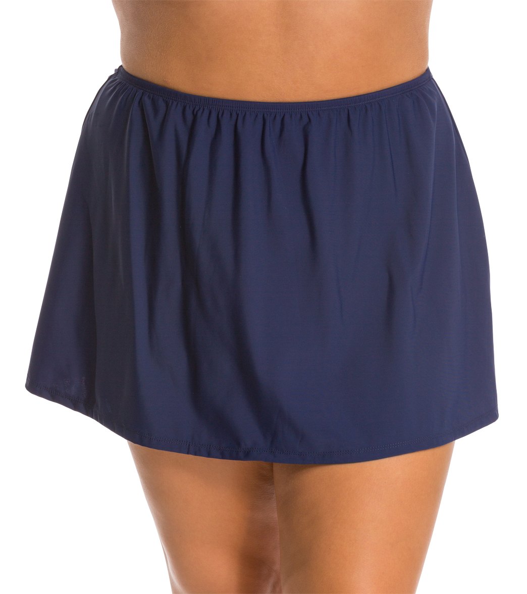 Topanga Plus Size Solid Swim Skirt - Navy 22W Nylon/Spandex - Swimoutlet.com
