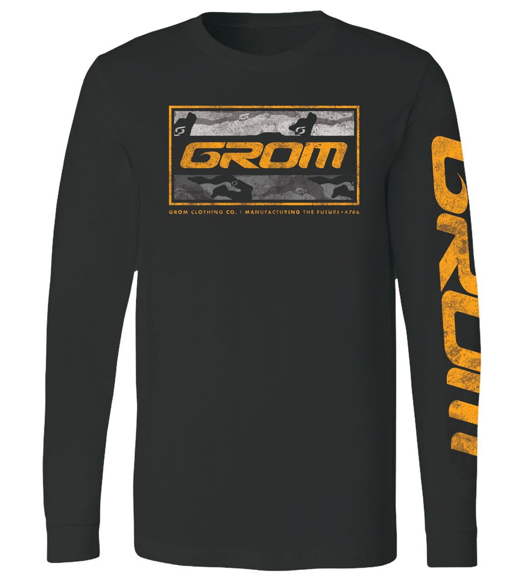 Grom boys' long sleeve tee shirt - black medium 8 cotton - swimoutlet.com