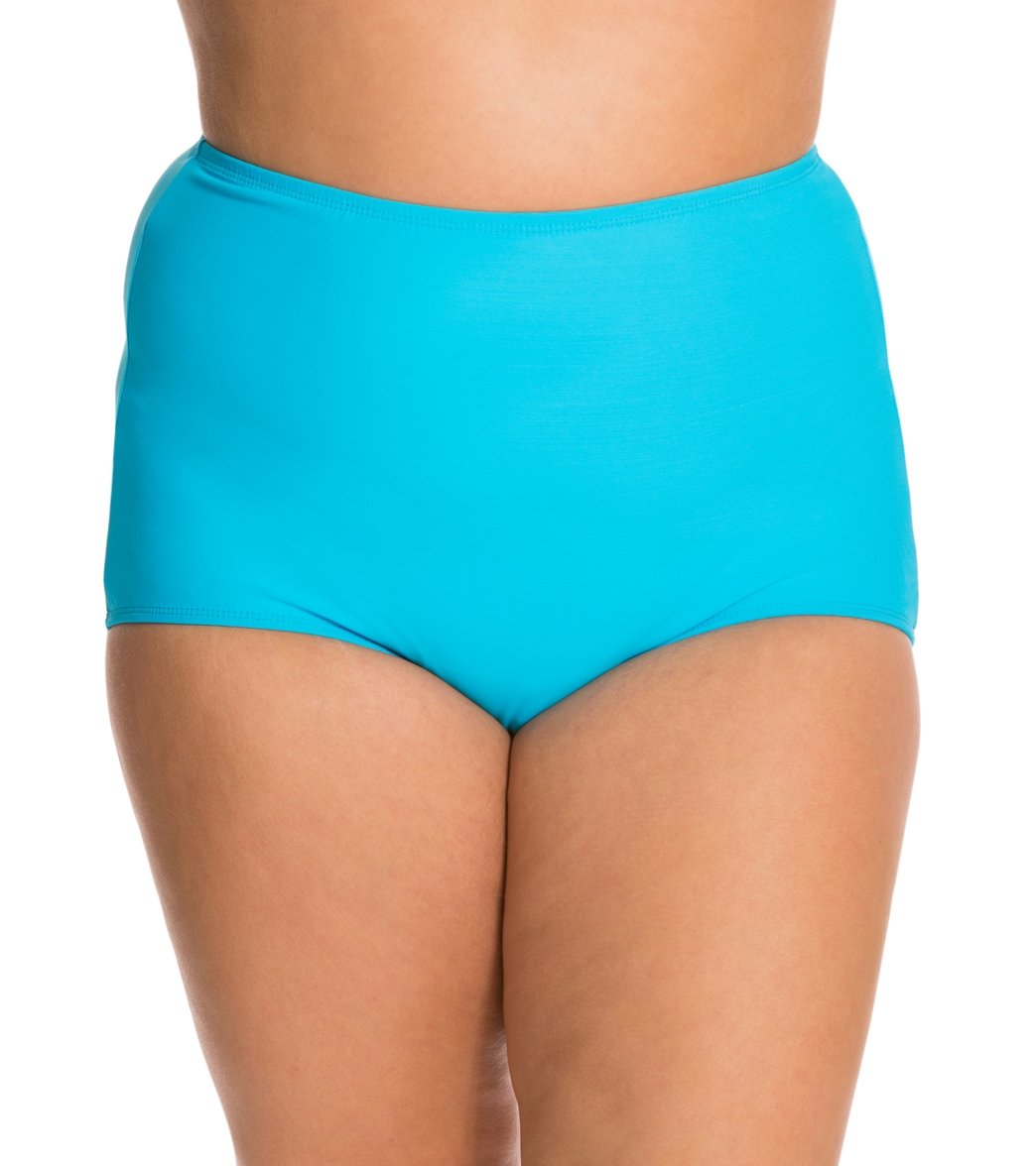 Topanga Plus Size Solid Conservative Brief Bikini Bottom - Turquoise 18W Nylon/Spandex - Swimoutlet.com