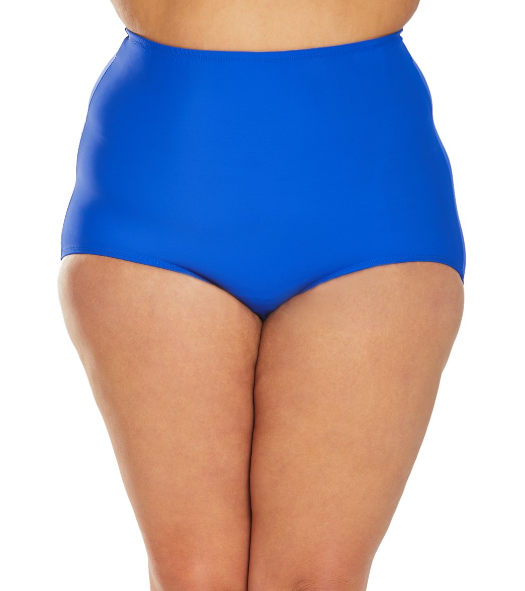 Topanga Plus Size Solid Conservative Brief Bikini Bottom - Royal 20W Nylon/Spandex - Swimoutlet.com