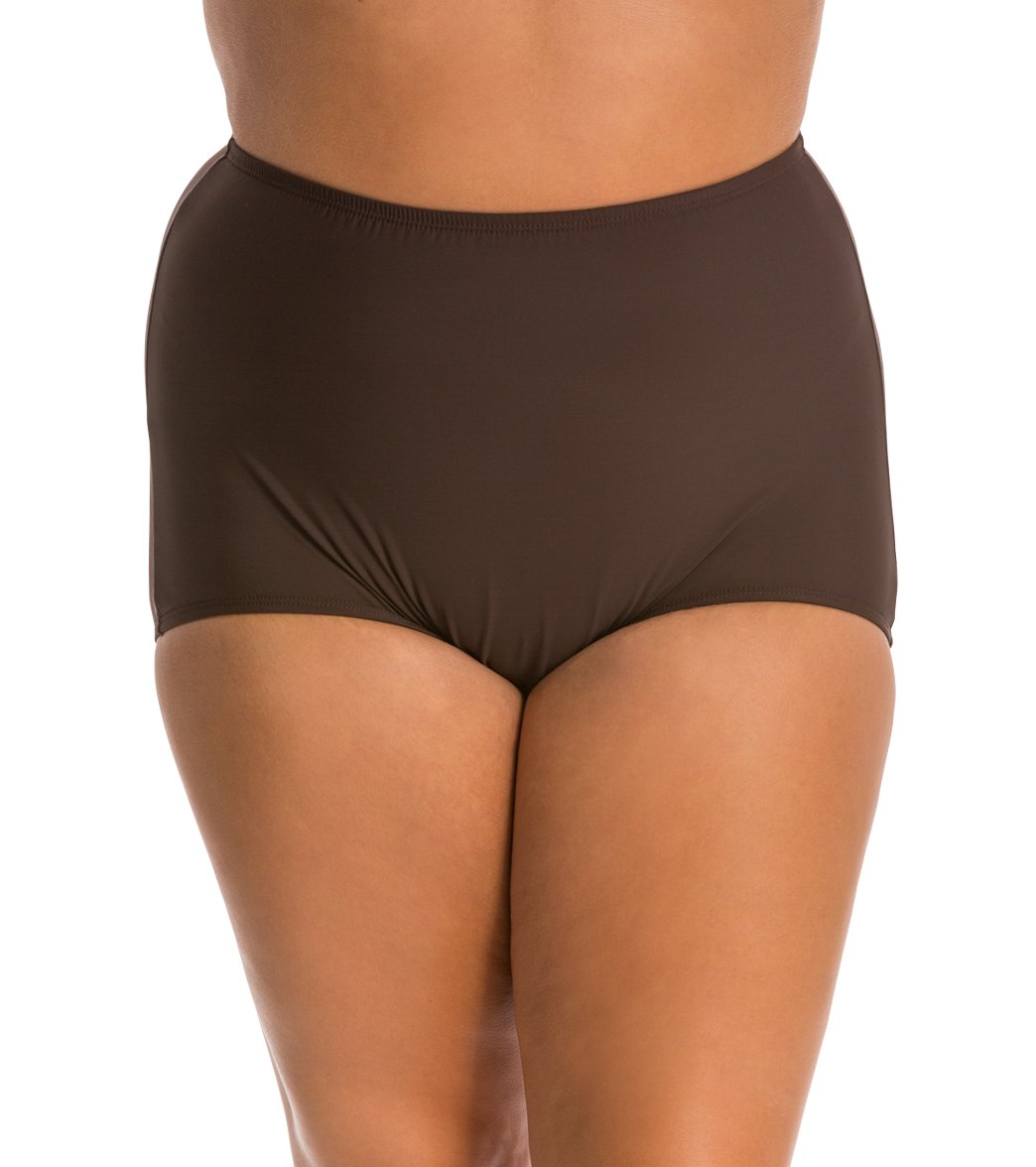 Topanga Plus Size Solid Conservative Brief Bikini Bottom - Brown 22W Nylon/Spandex - Swimoutlet.com